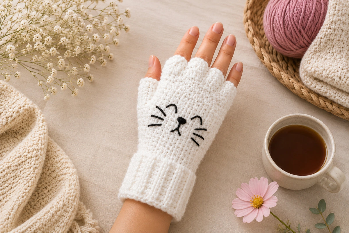 Cat Paw Fingerless Gloves Crochet Pattern โ Kawaii Cat Mittens with Paw Pads