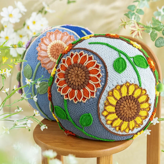 3D Sunflower Pillow Crochet Pattern — Round Floral Cushion Cover