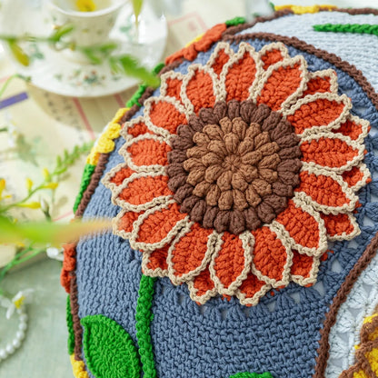 3D Sunflower Pillow Crochet Pattern — Round Floral Cushion Cover