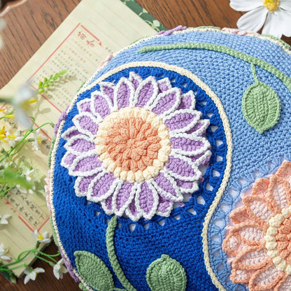 3D Sunflower Pillow Crochet Pattern — Round Floral Cushion Cover