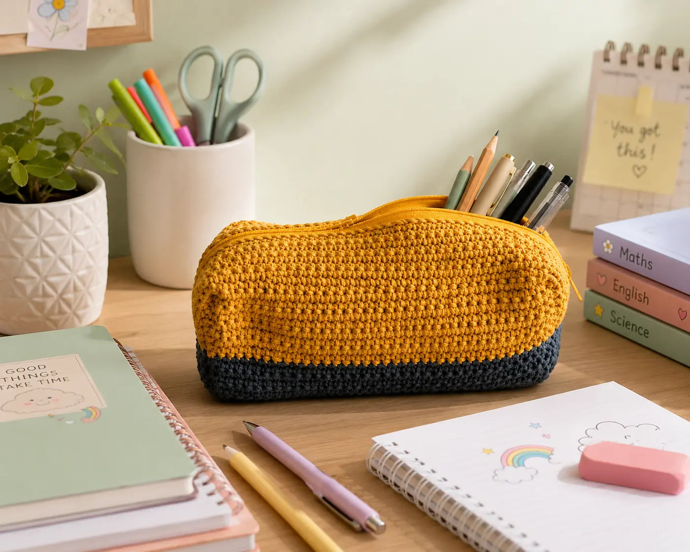 Crochet Pencil Case Pattern — Easy Two-Tone Zip Pouch