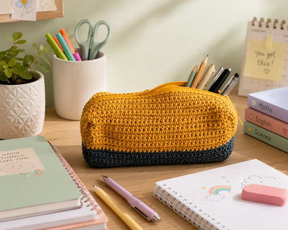 Crochet Pencil Case Pattern — Easy Two-Tone Zip Pouch