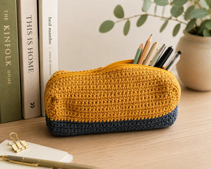 Crochet Pencil Case Pattern — Easy Two-Tone Zip Pouch