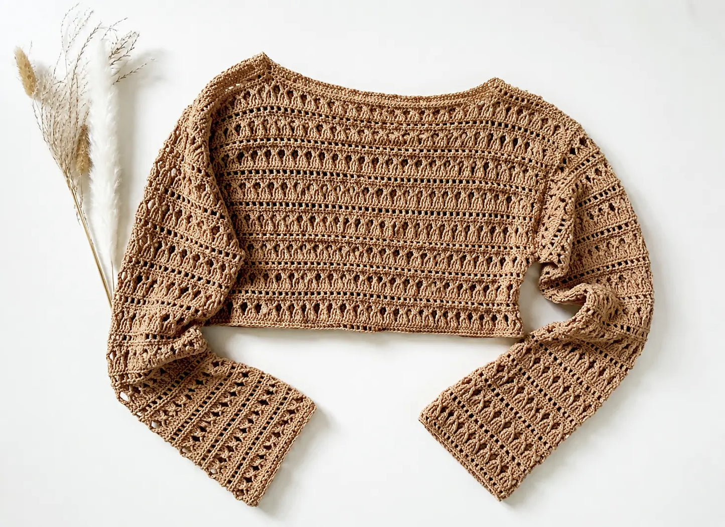 Boho Lace Crop Top Crochet Pattern — Long Sleeve Openwork Crop