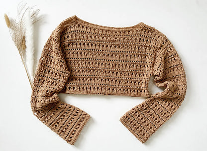 Boho Lace Crop Top Crochet Pattern — Long Sleeve Openwork Crop