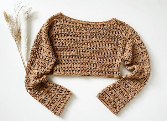 Boho Lace Crop Top Crochet Pattern — Long Sleeve Openwork Crop
