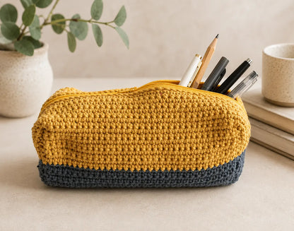 Crochet Pencil Case Pattern — Easy Two-Tone Zip Pouch