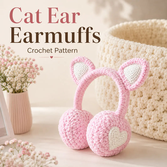 Cat Ear Earmuffs Crochet Pattern — Kawaii Plush Winter Earmuffs with Hearts