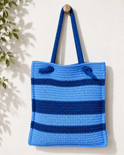 Striped Crochet Tote Bag Pattern — Starboard Tote, Structured Linked-DC Market Bag