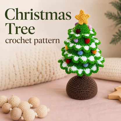 Crochet Christmas Tree Pattern — Potted Tabletop Tree with Ruffled Tiers