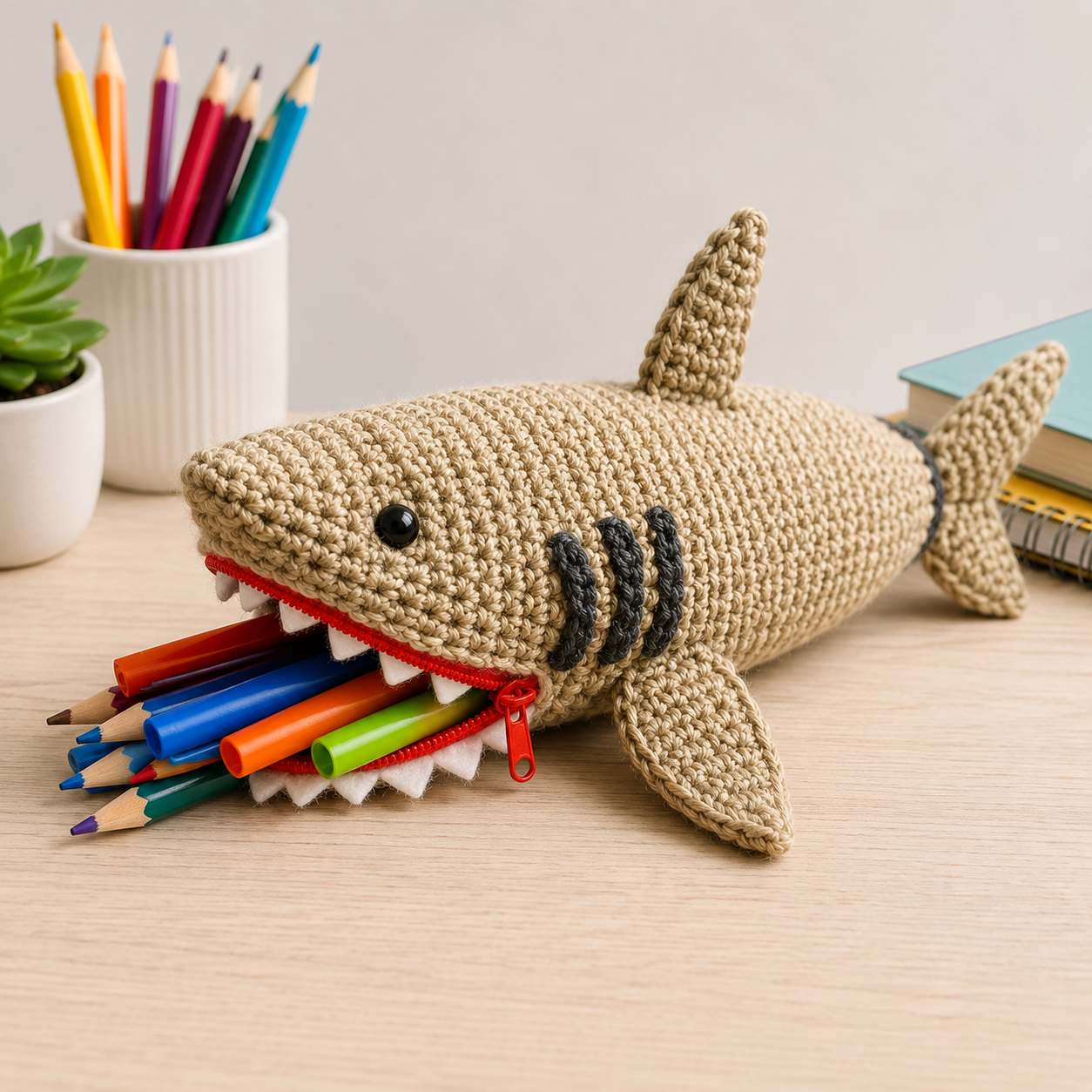 Shark Pencil Case Crochet Pattern — Zipper-Mouth Shark Pouch