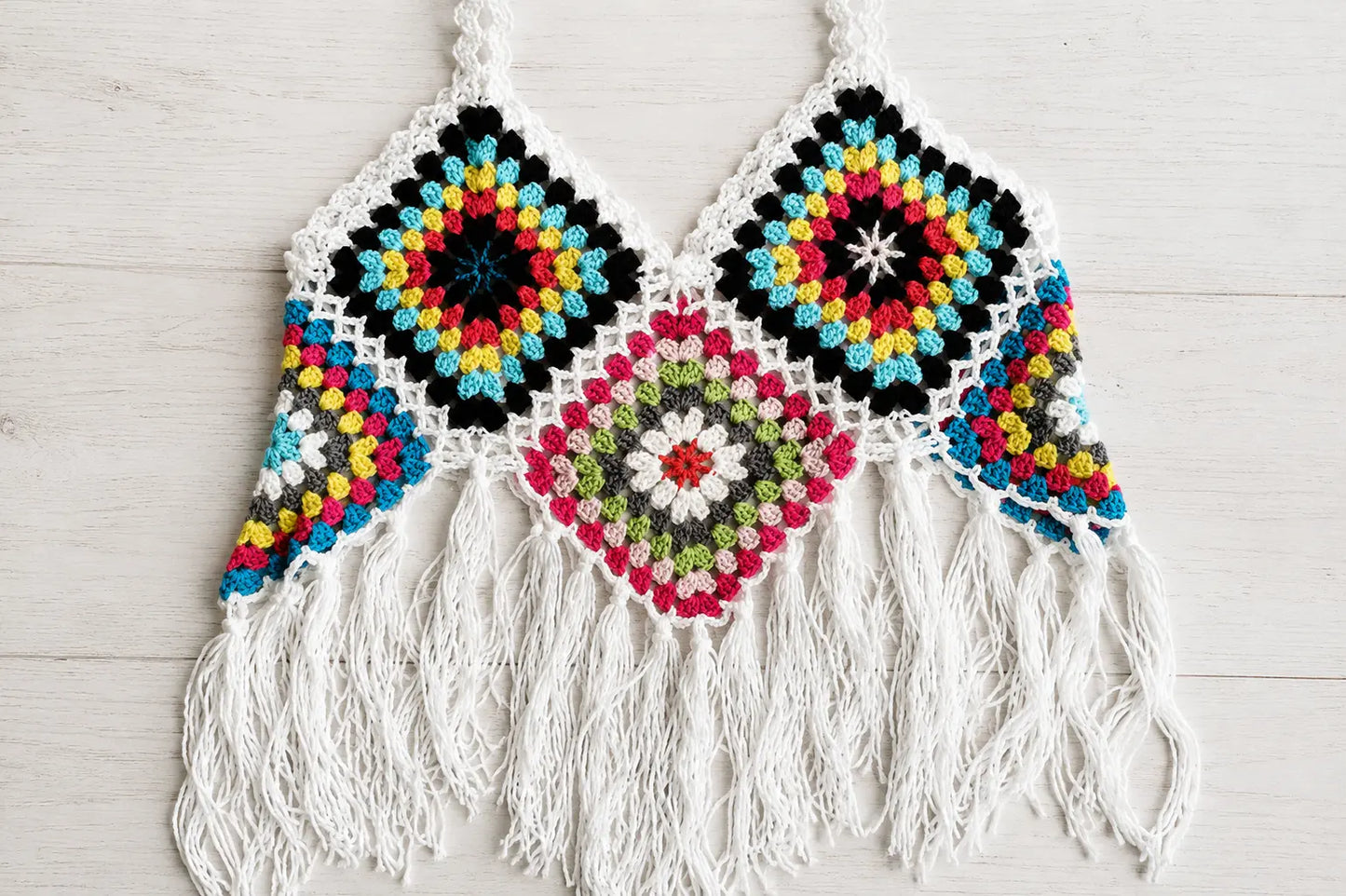 Retro Granny Square Crop Top Crochet Pattern — Boho Festival Top