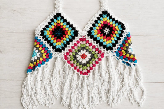 Retro Granny Square Crop Top Crochet Pattern — Boho Festival Top
