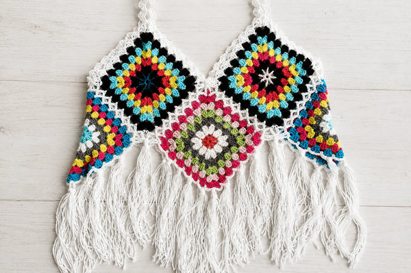 Retro Granny Square Crop Top Crochet Pattern — Boho Festival Top