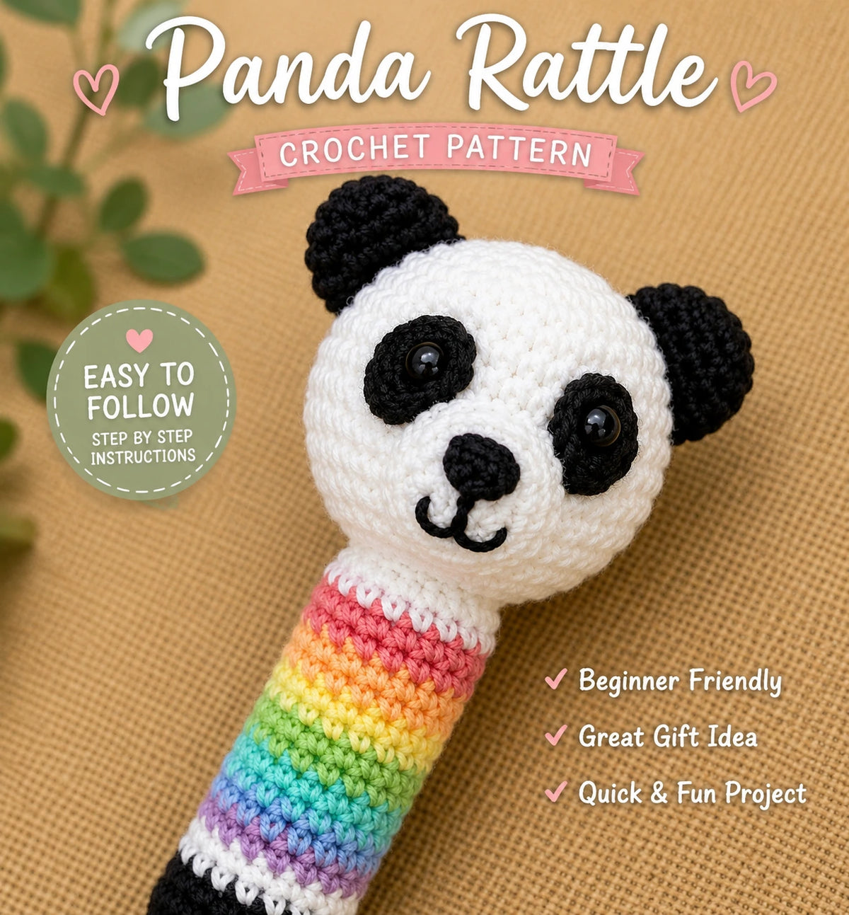 Panda Baby Rattle Crochet Pattern — Rainbow Handle,