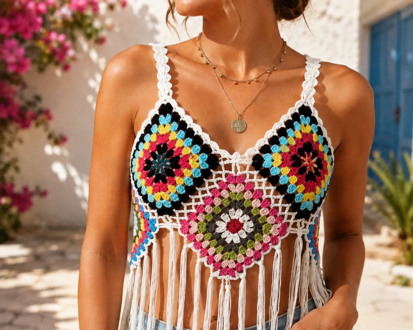 Retro Granny Square Crop Top Crochet Pattern — Boho Festival Top