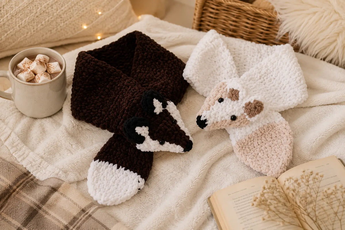 Fox Scarf Crochet Pattern — Plush Animal Scarf, Cozy Winter Fox Neck Warmer