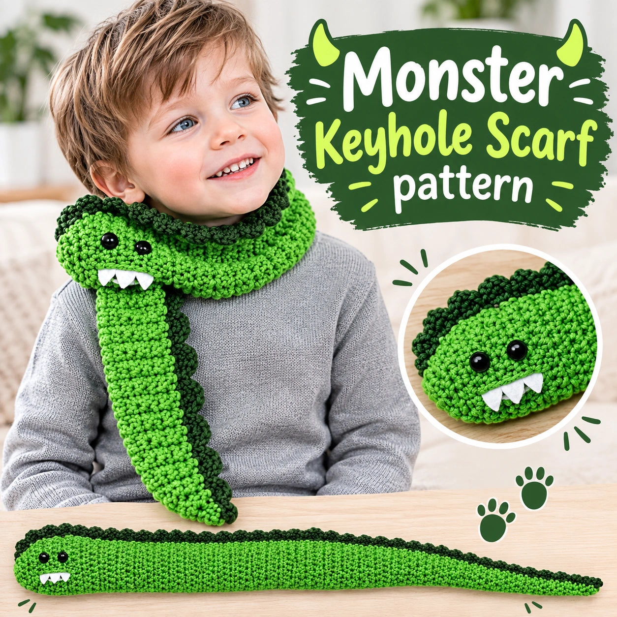 Grumble the Monster Scarf — Crochet Pattern