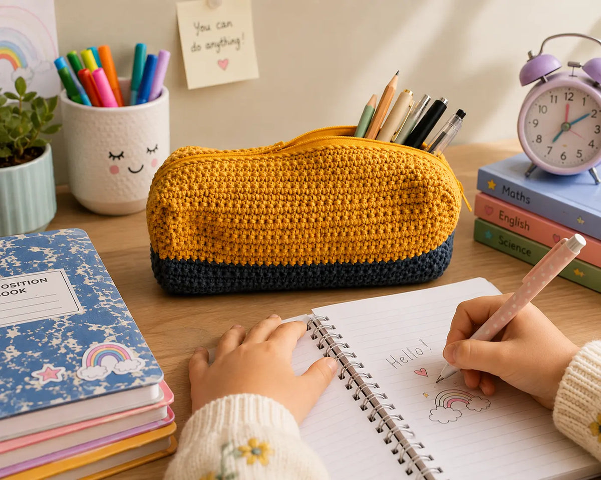 Crochet Pencil Case Pattern — Easy Two-Tone Zip Pouch