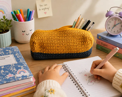 Crochet Pencil Case Pattern — Easy Two-Tone Zip Pouch