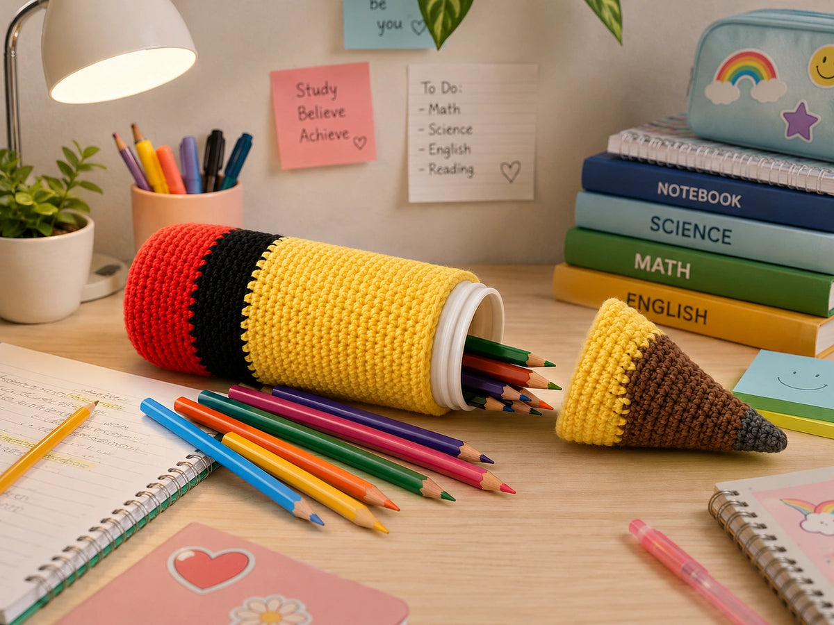 Pencil Pen Holder Crochet Pattern — Giant Pencil Desk Organizer