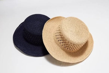 Raffia Sun Hat Crochet Pattern — Flat Top Boater Hat, Structured Brim,