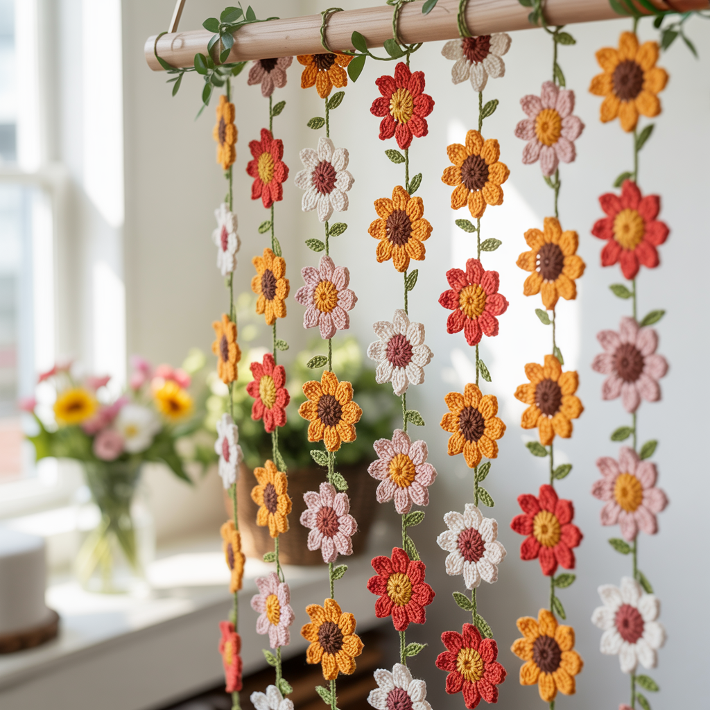 Sunflower curtain crochet pattern