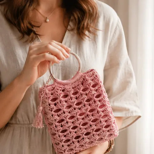 Crochet Mesh Bag Pattern — Ring Handle Bag, Loop Stitch Tutorial, Beginner