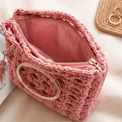 Crochet Mesh Bag Pattern — Ring Handle Bag, Loop Stitch Tutorial, Beginner