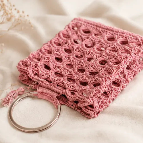 Crochet Mesh Bag Pattern — Ring Handle Bag, Loop Stitch Tutorial, Beginner