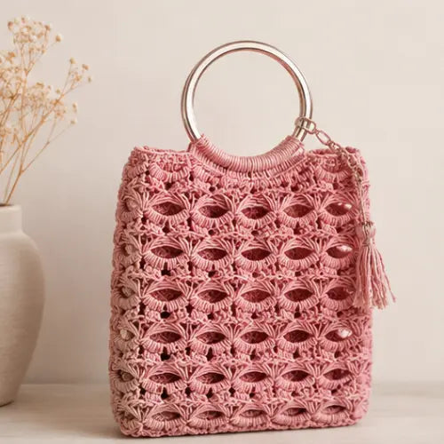 Crochet Mesh Bag Pattern — Ring Handle Bag, Loop Stitch Tutorial, Beginner
