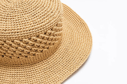 Raffia Sun Hat Crochet Pattern — Flat Top Boater Hat, Structured Brim,