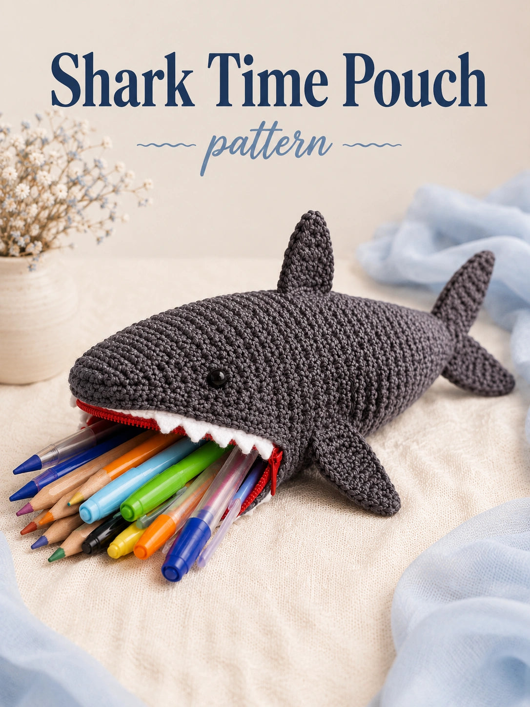Shark Pencil Case Crochet Pattern — Zipper-Mouth Shark Pouch