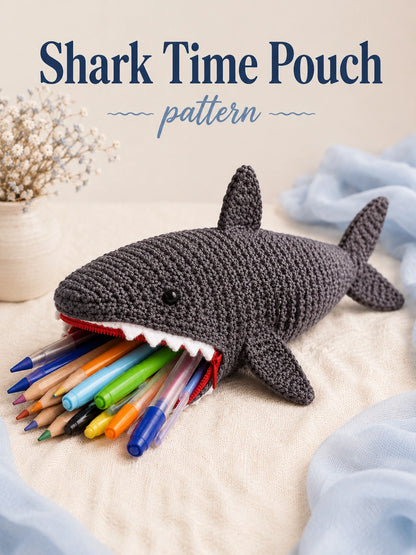 Shark Pencil Case Crochet Pattern — Zipper-Mouth Shark Pouch