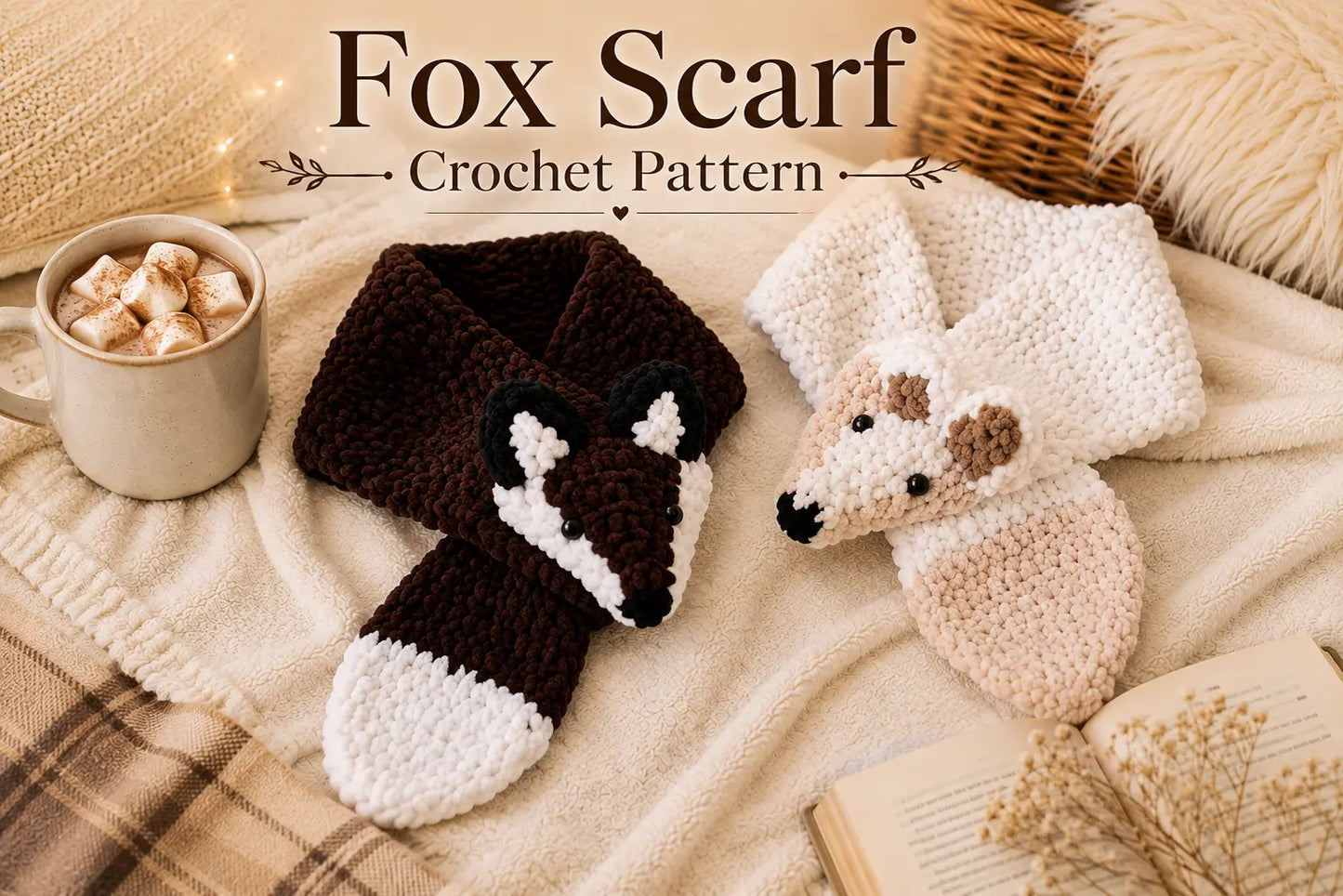 Fox Scarf Crochet Pattern — Plush Animal Scarf, Cozy Winter Fox Neck Warmer