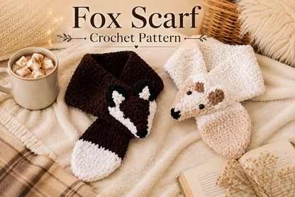 Fox Scarf Crochet Pattern — Plush Animal Scarf, Cozy Winter Fox Neck Warmer