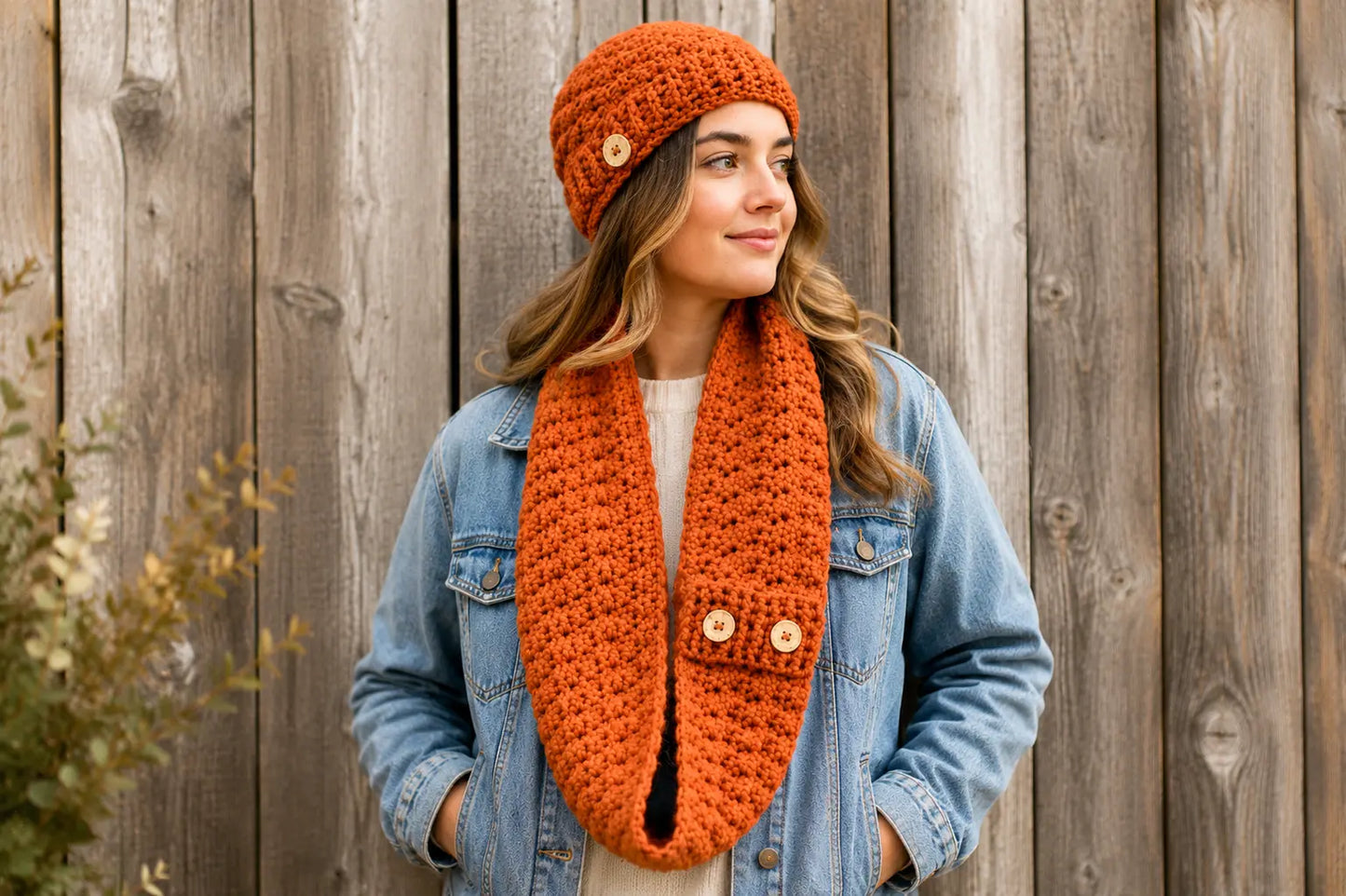Crochet Hat and Scarf Set Pattern — Shell Stitch Beanie & Buttoned Cowl