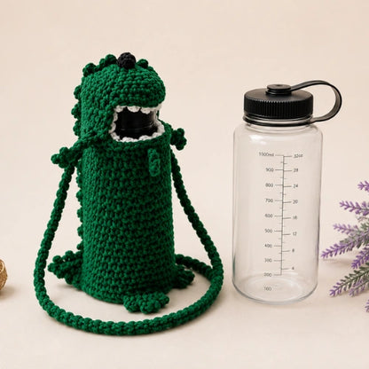 Dinosaur Water Bottle Holder Crochet Pattern — T-Rex Bottle Carrier with Strap