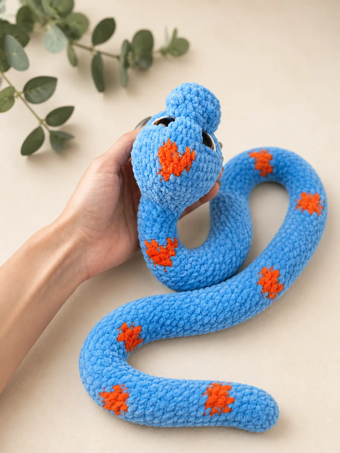 Plush Snake Crochet Pattern — Poseable Velvet Snake Amigurumi